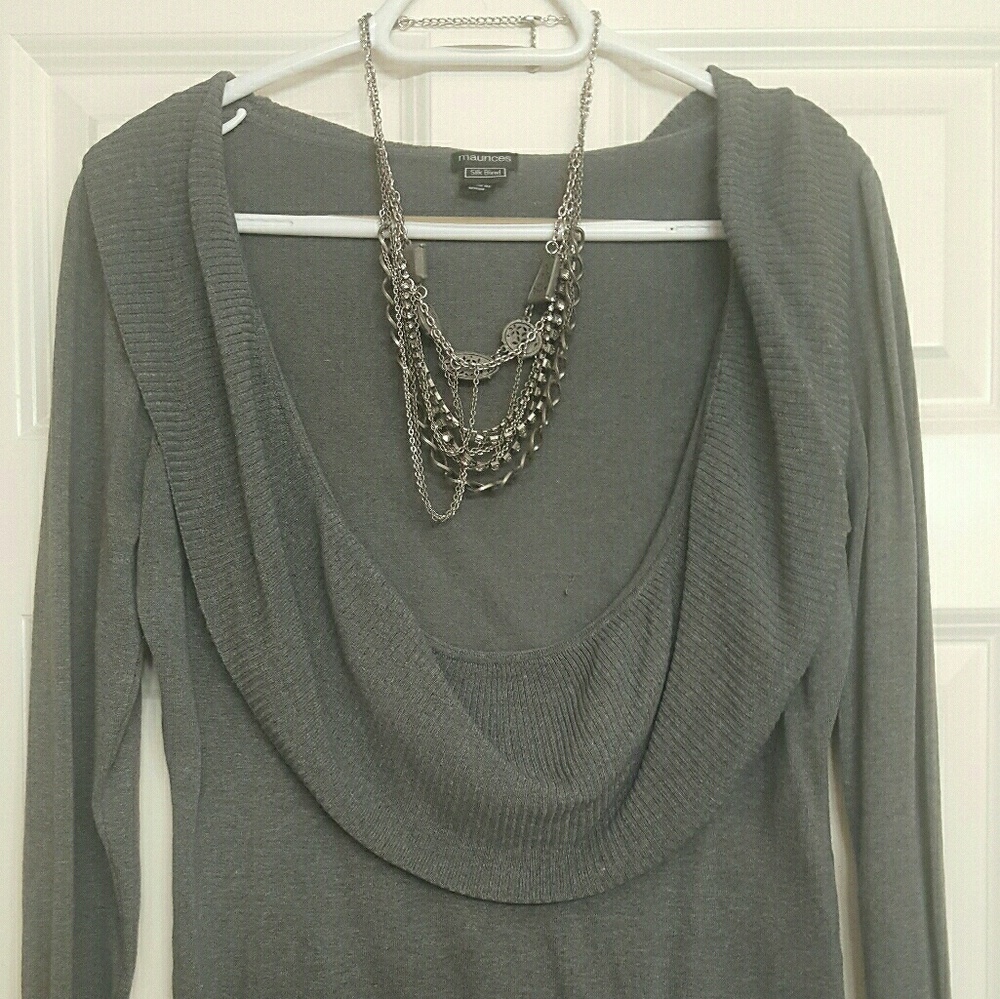 Grey Swoop Neck Sweater/Top